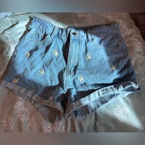 Floral denim shorts